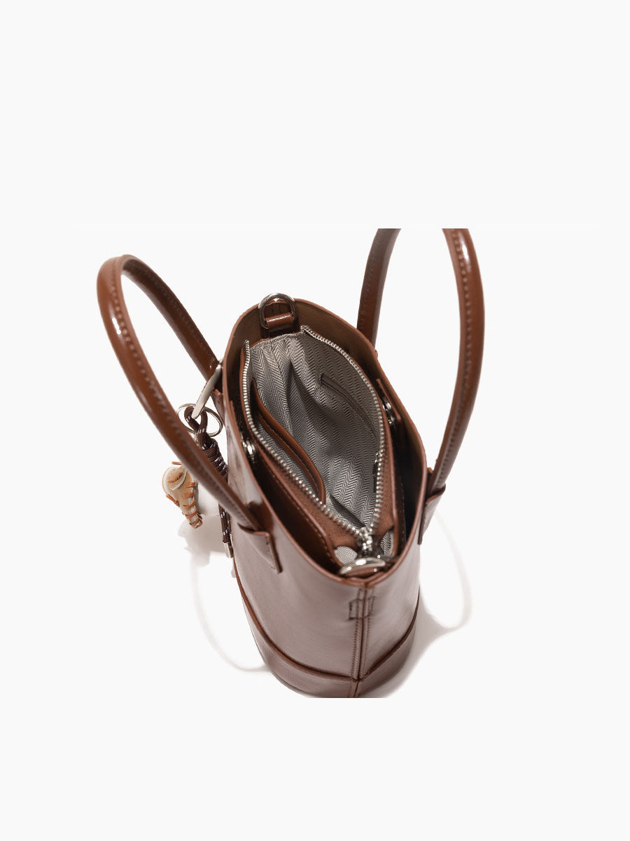 Genuine Patent Leather Bucket Bag Black