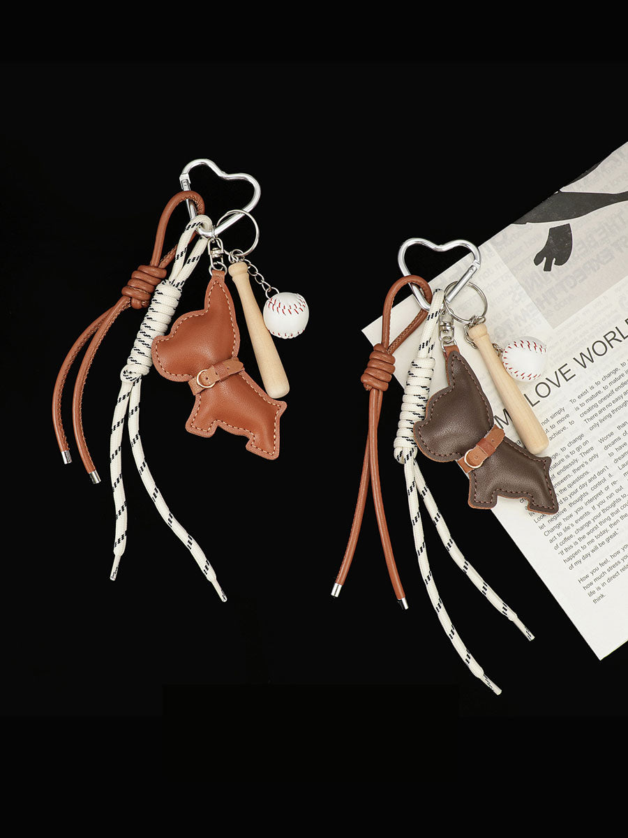 Sporty Leather French Bulldog Keychain