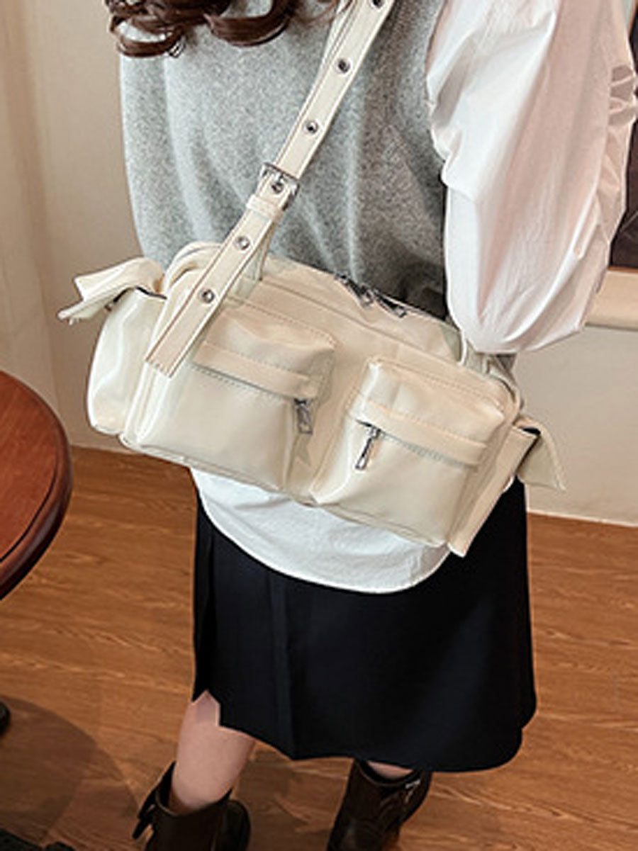 Glossy Vegan Leather Shoulder Bag Black