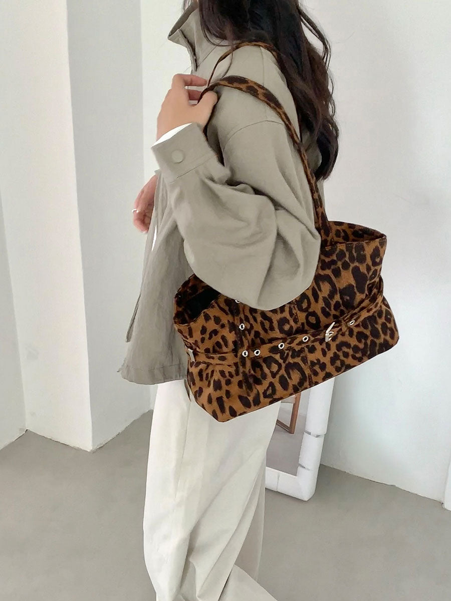 Leopard Print Oversized Shoulder Bag Green