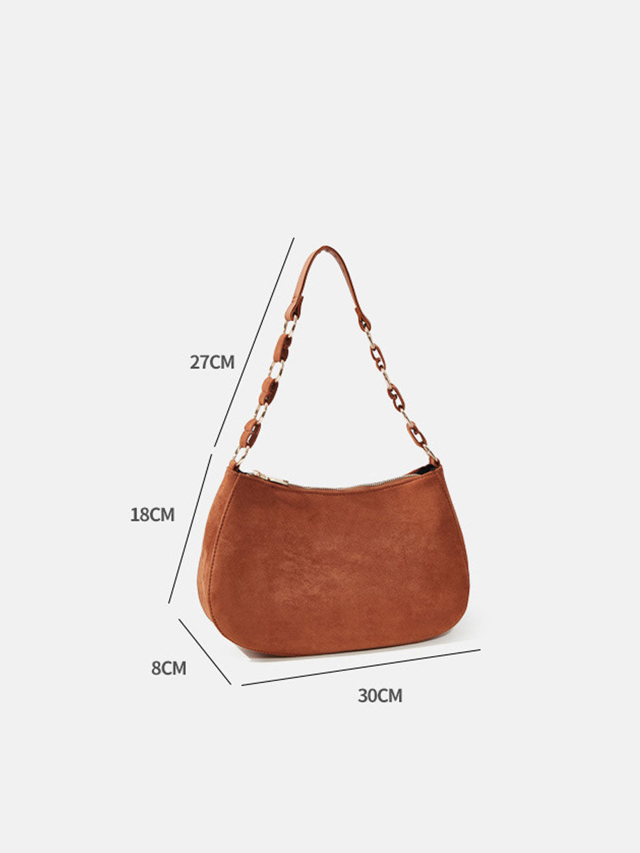 Brown Suede Baguette Shoulder Bag Brown