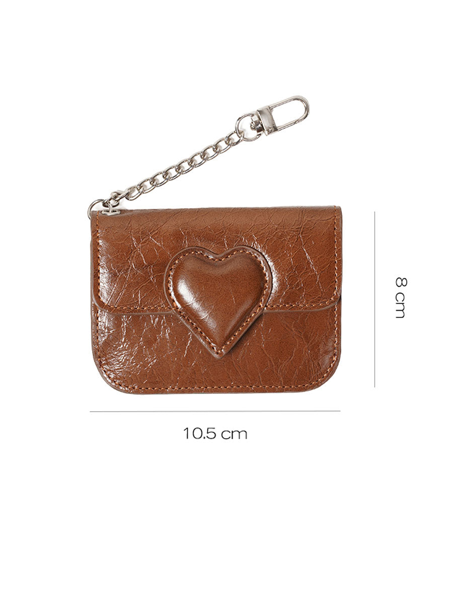 Vintage Waxed Leather Heart Card Holder Silver