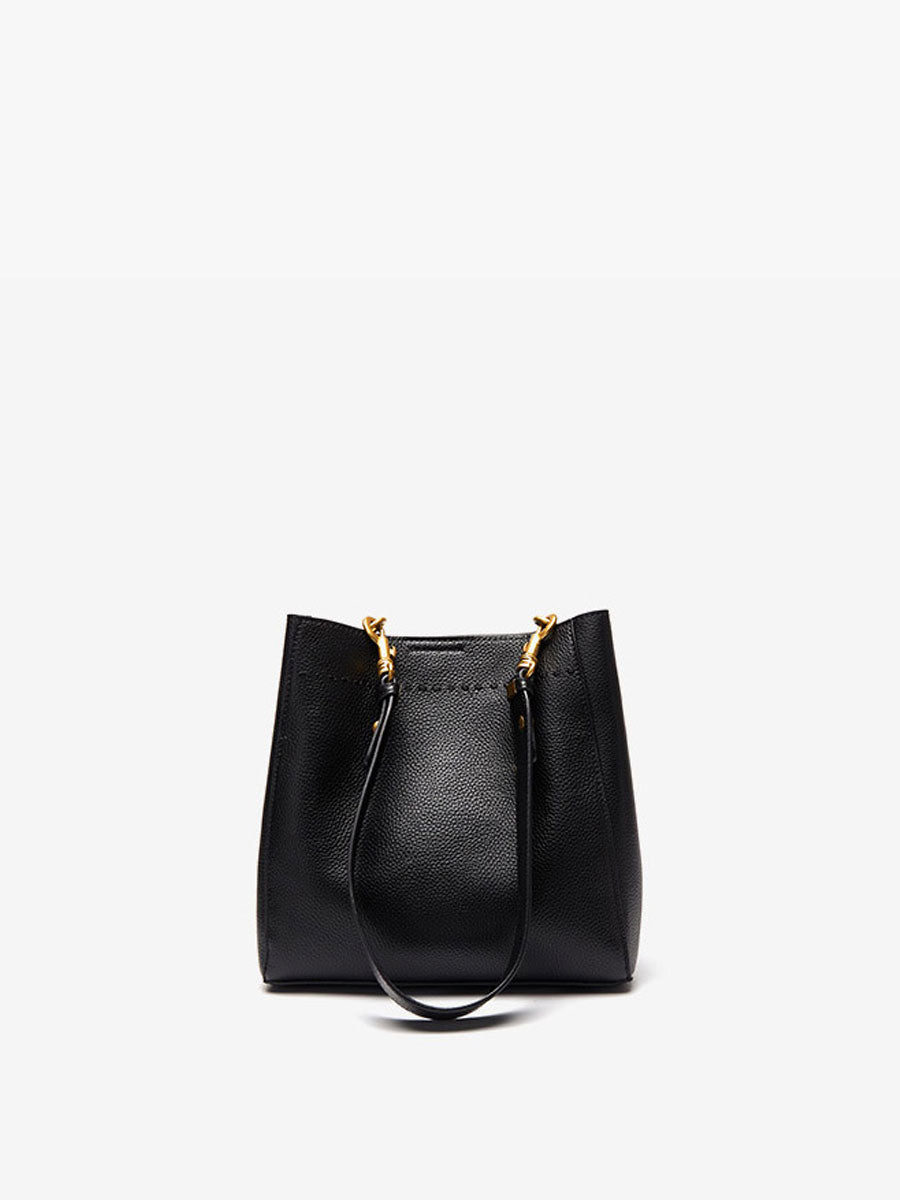 Vintage Genuine Leather Bucket Bag Brown
