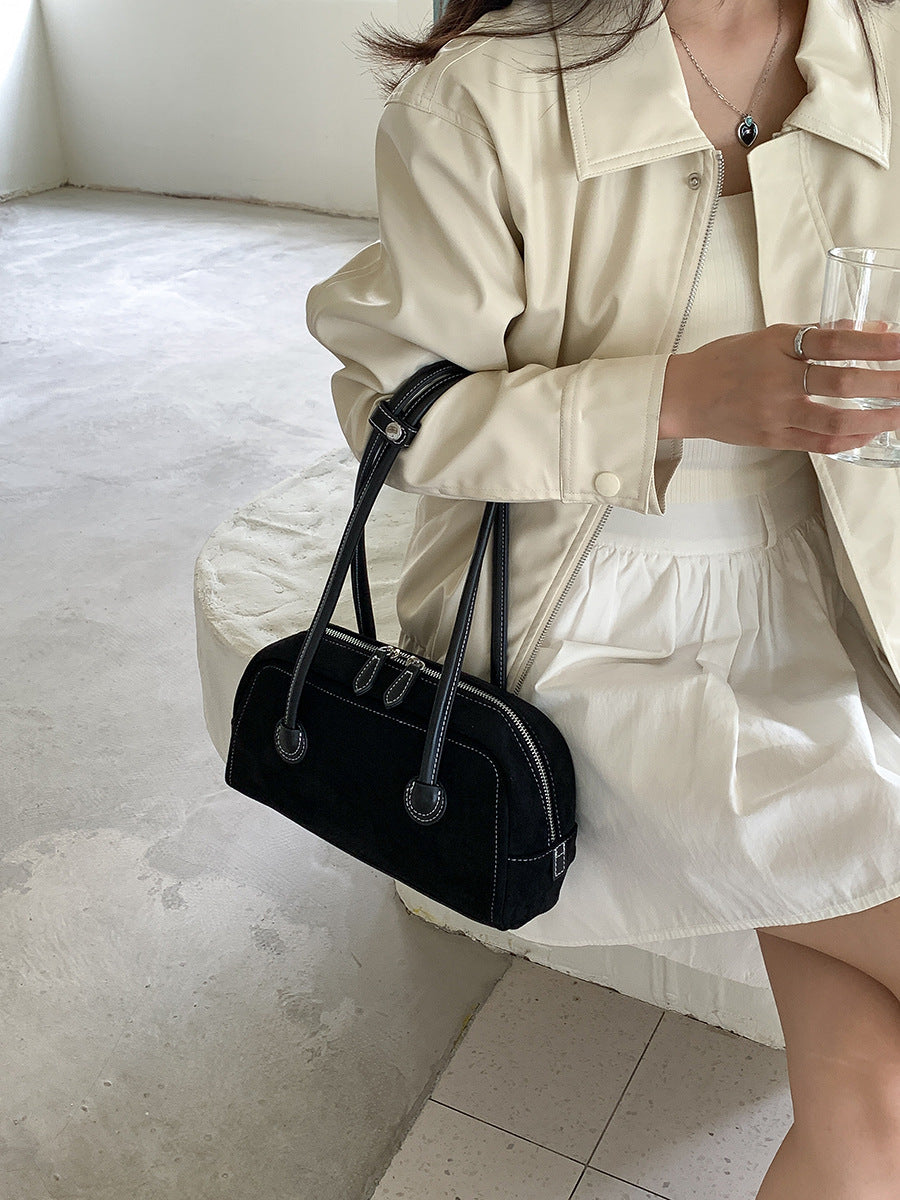Vintage Suede Shoulder Bag Khaki