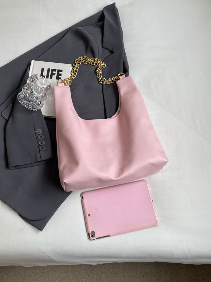 Large Tote Bag with Gold Chain Black