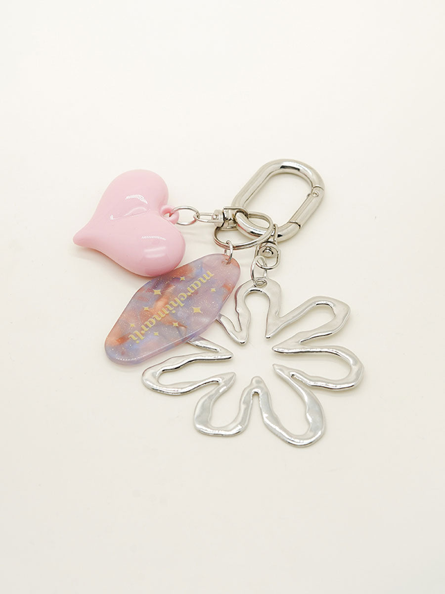Silver Flower Arlyic Heart Bag Charm