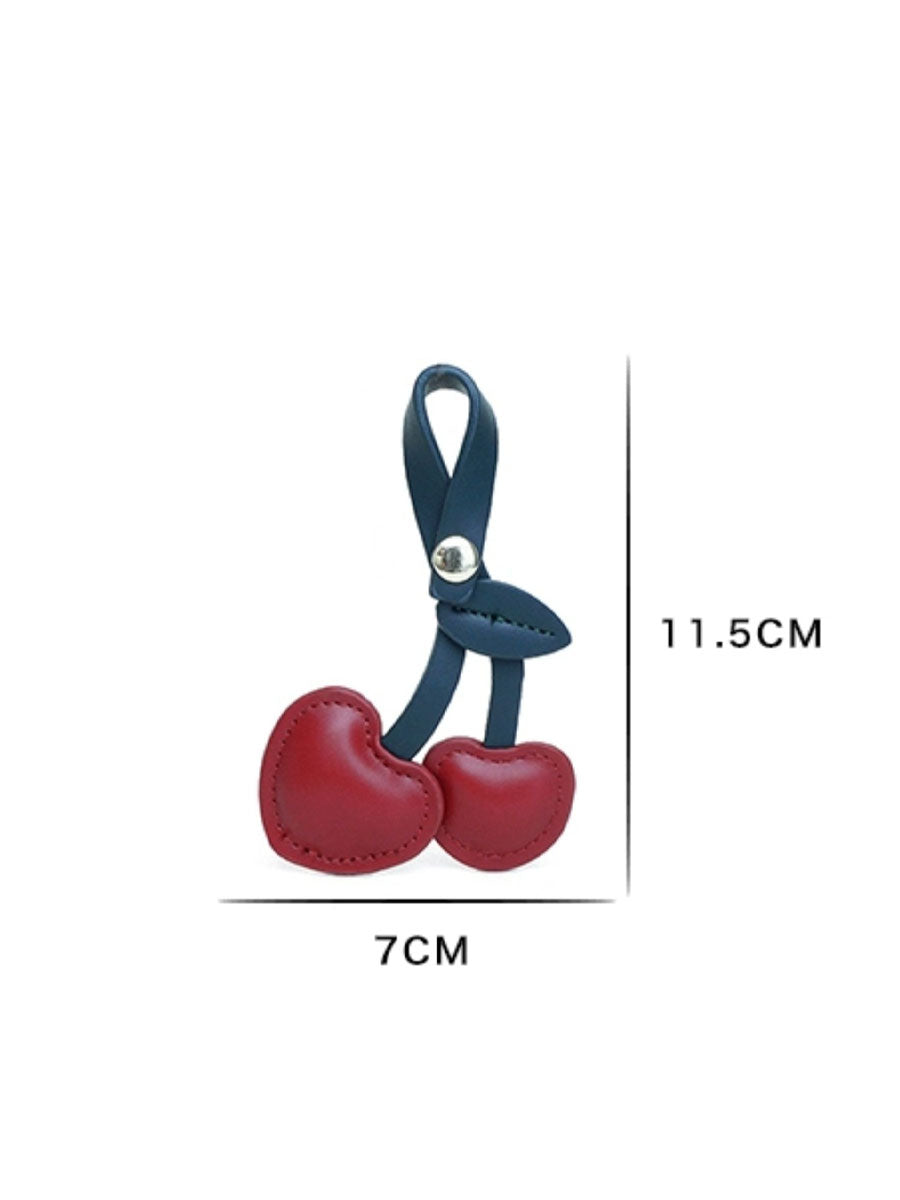 Leather Cherry Bag Charm Keychain