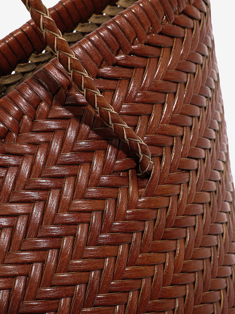 French Vintage Real Leather Bucket Tote White