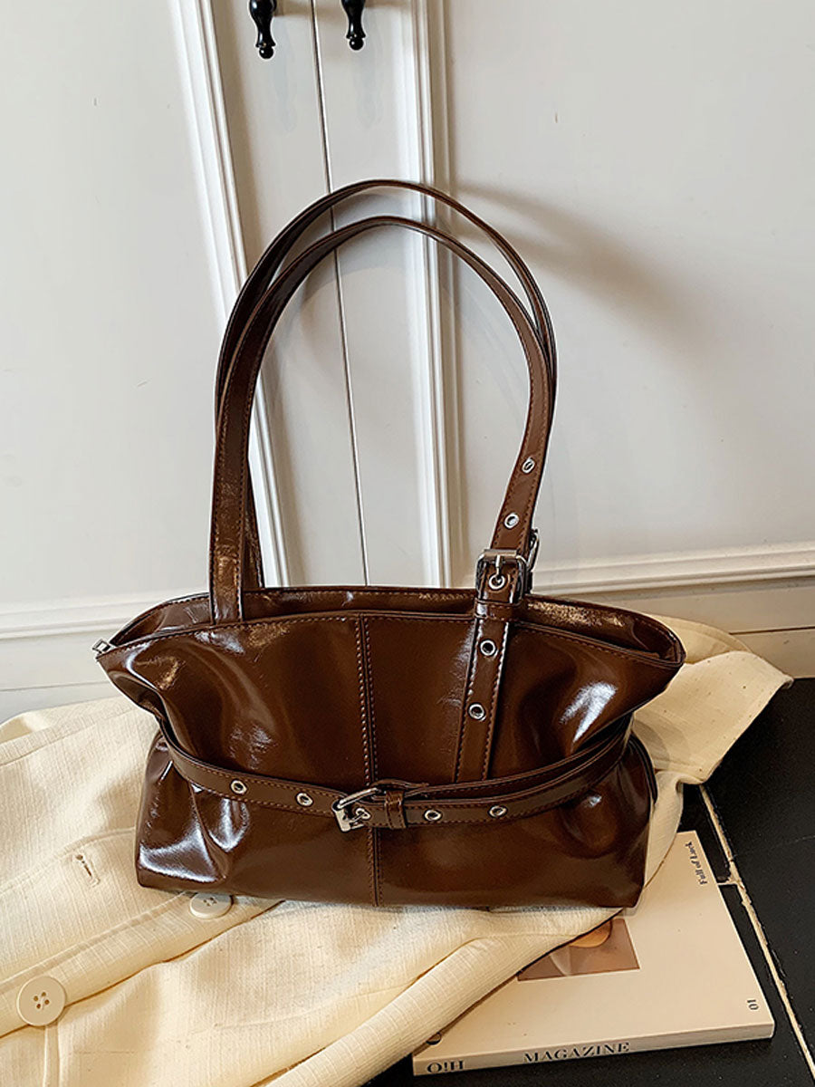 Vintage Waxed Leather Tote Bag Brown