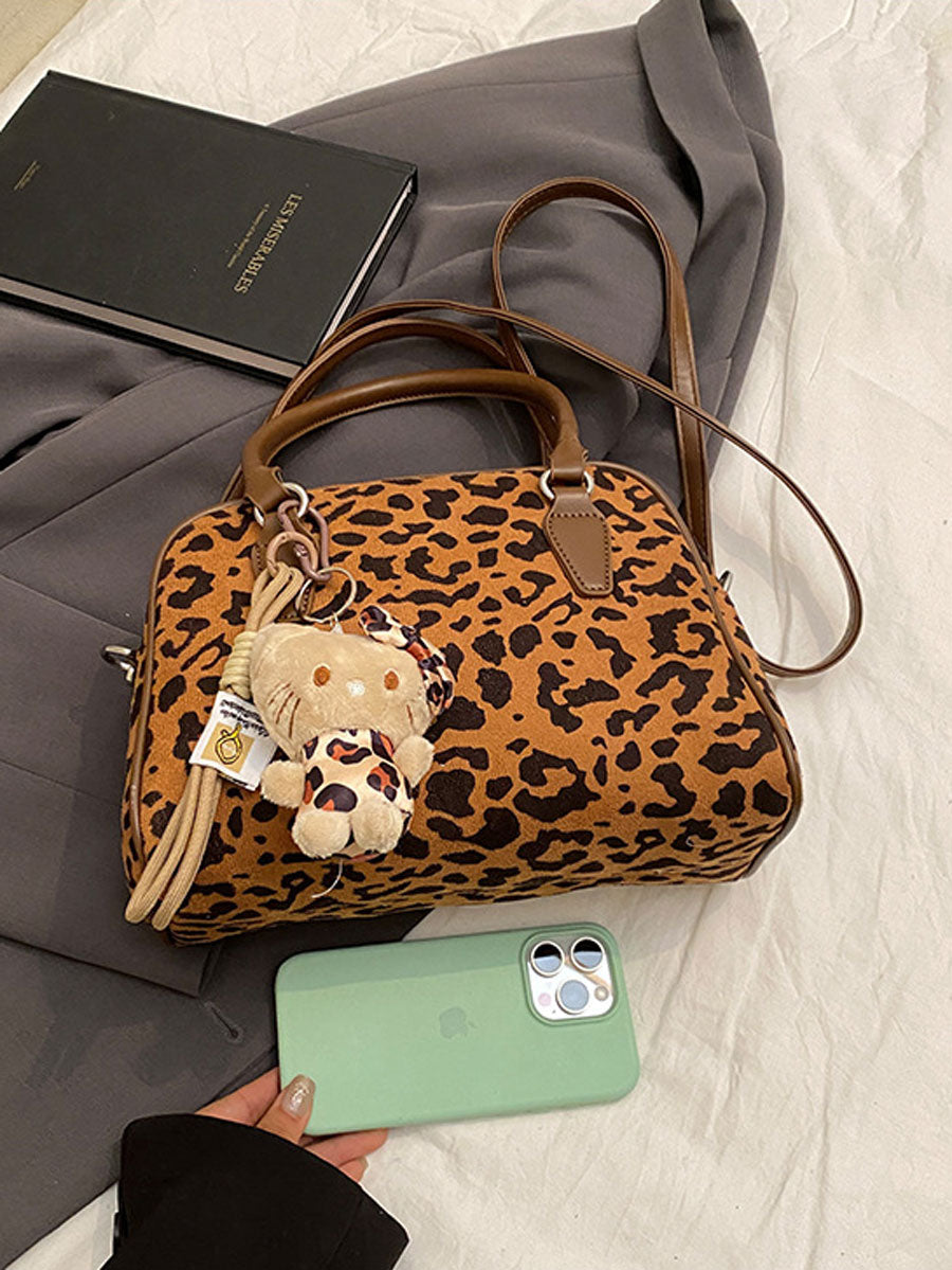 Winter Suede Boston Bag Leopard