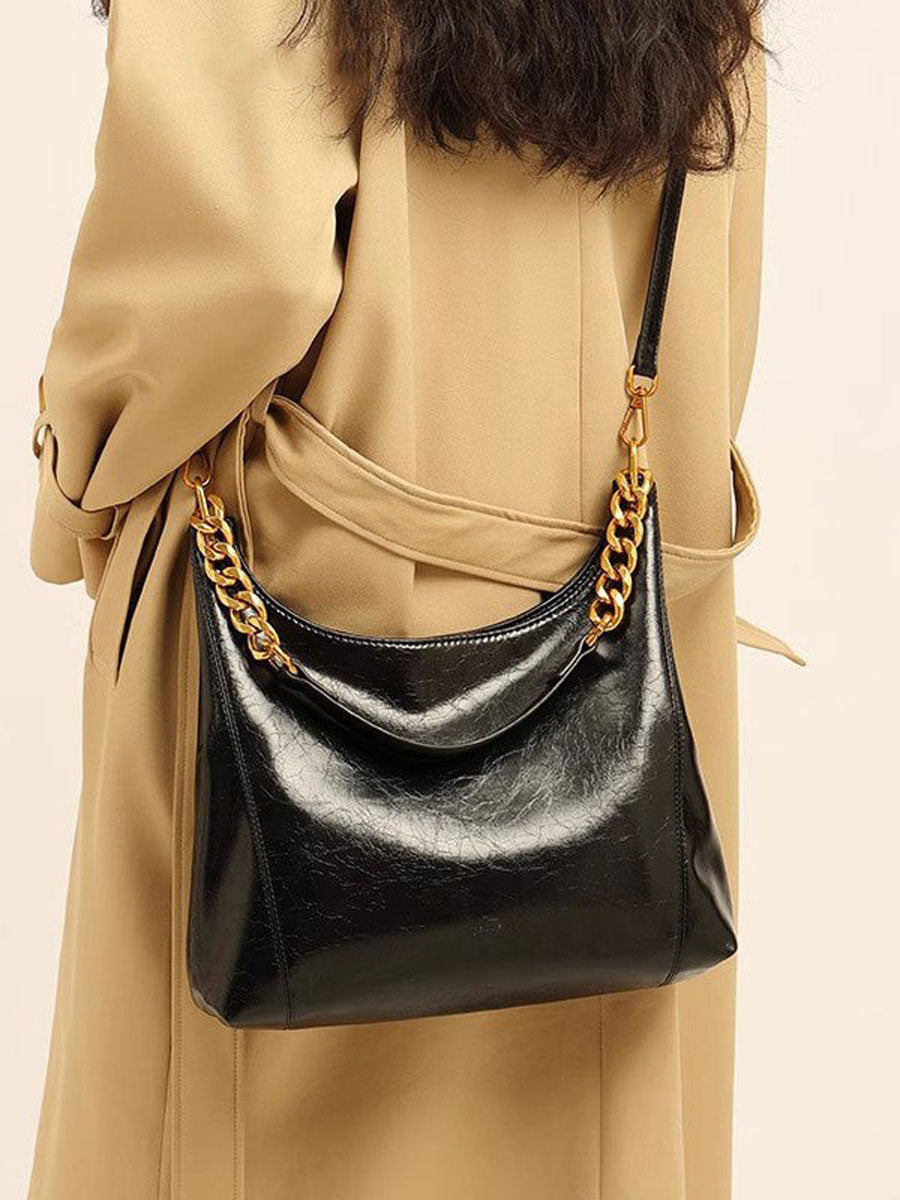 Elegant Red Glossy Shoulder Bag Black