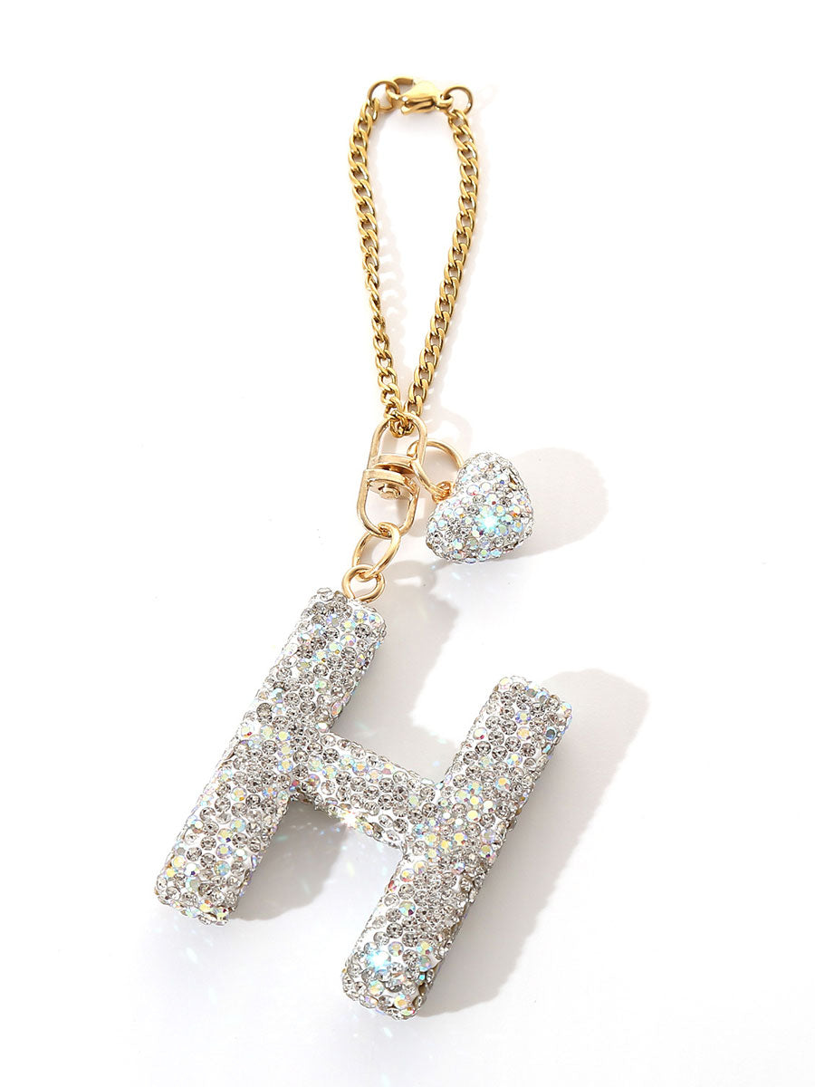 Custom Rhinestone Letter Heart Keychain