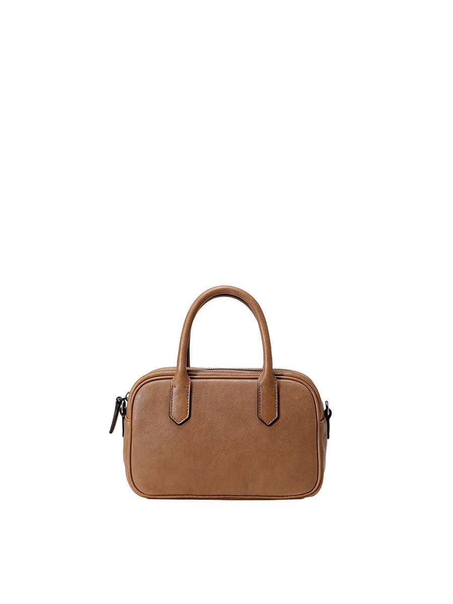 Vintage Leather Box Tote Bag Orange