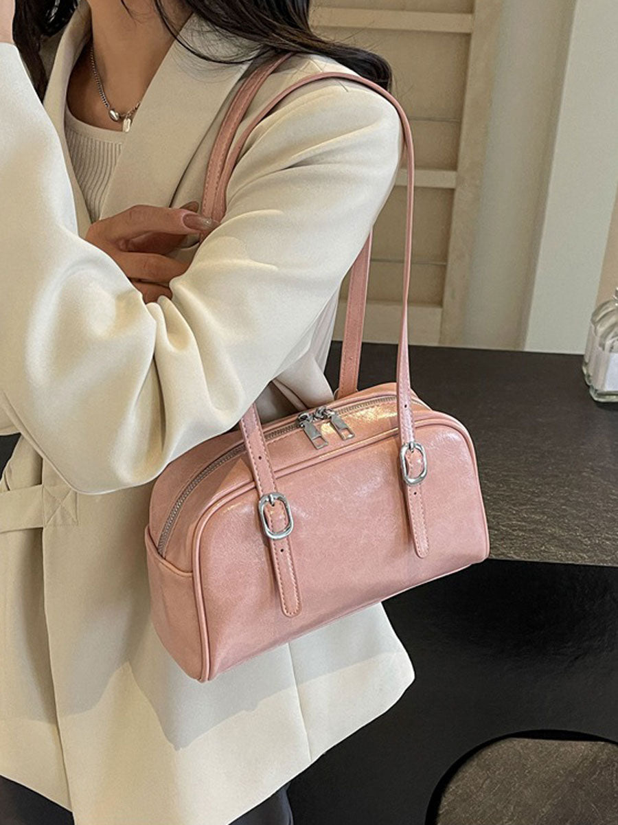 Vintage Boxy Leather Baguette Handbag White