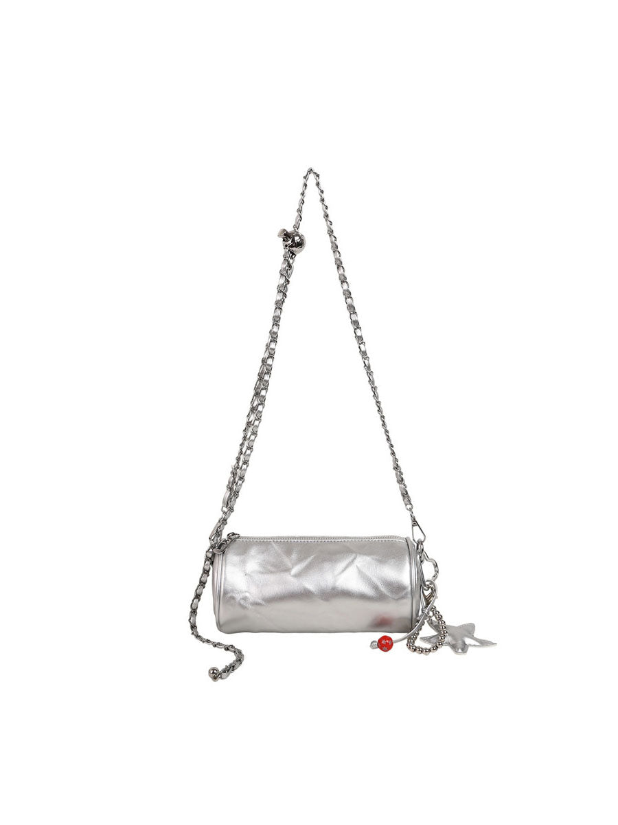 French Vintage Leather Bucket Bag Silver