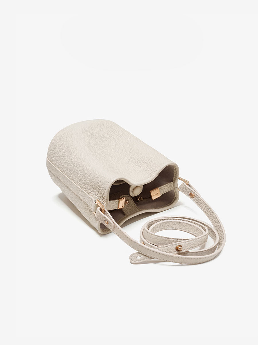 Luxury French Genuine Leather Bucket Bag Grey