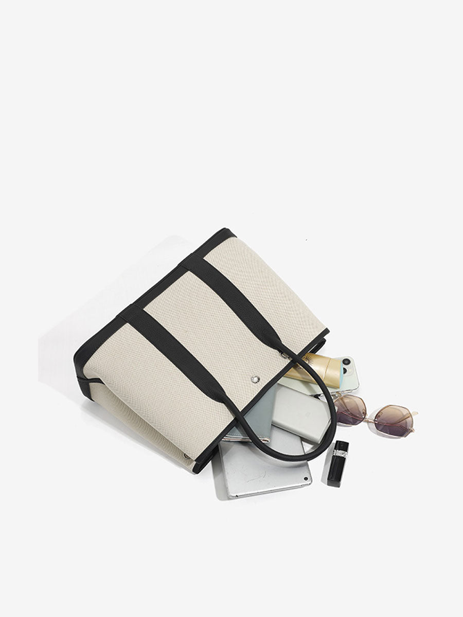 Minimalist Canvas Real Leather Tote Bag White