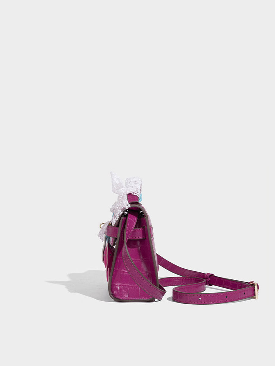 Fashion Crocodile Pattern Mini Kelly Bag Rose Red