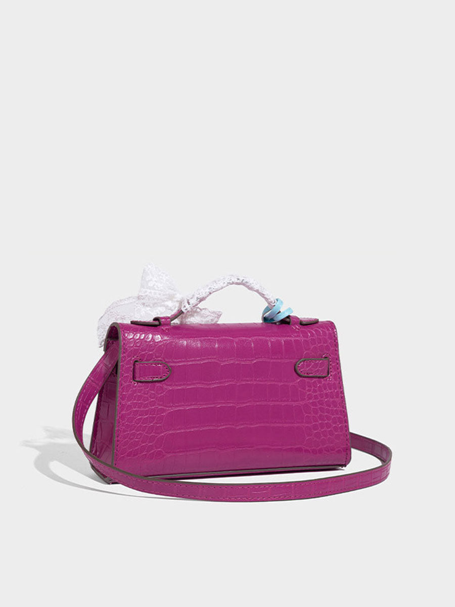 Fashion Crocodile Pattern Mini Kelly Bag Rose Red