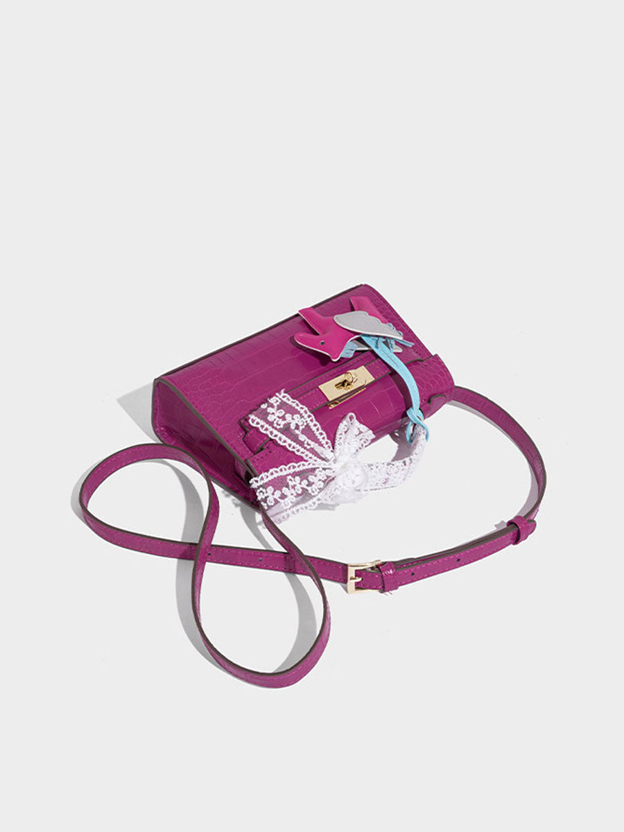 Fashion Crocodile Pattern Mini Kelly Bag Rose Red