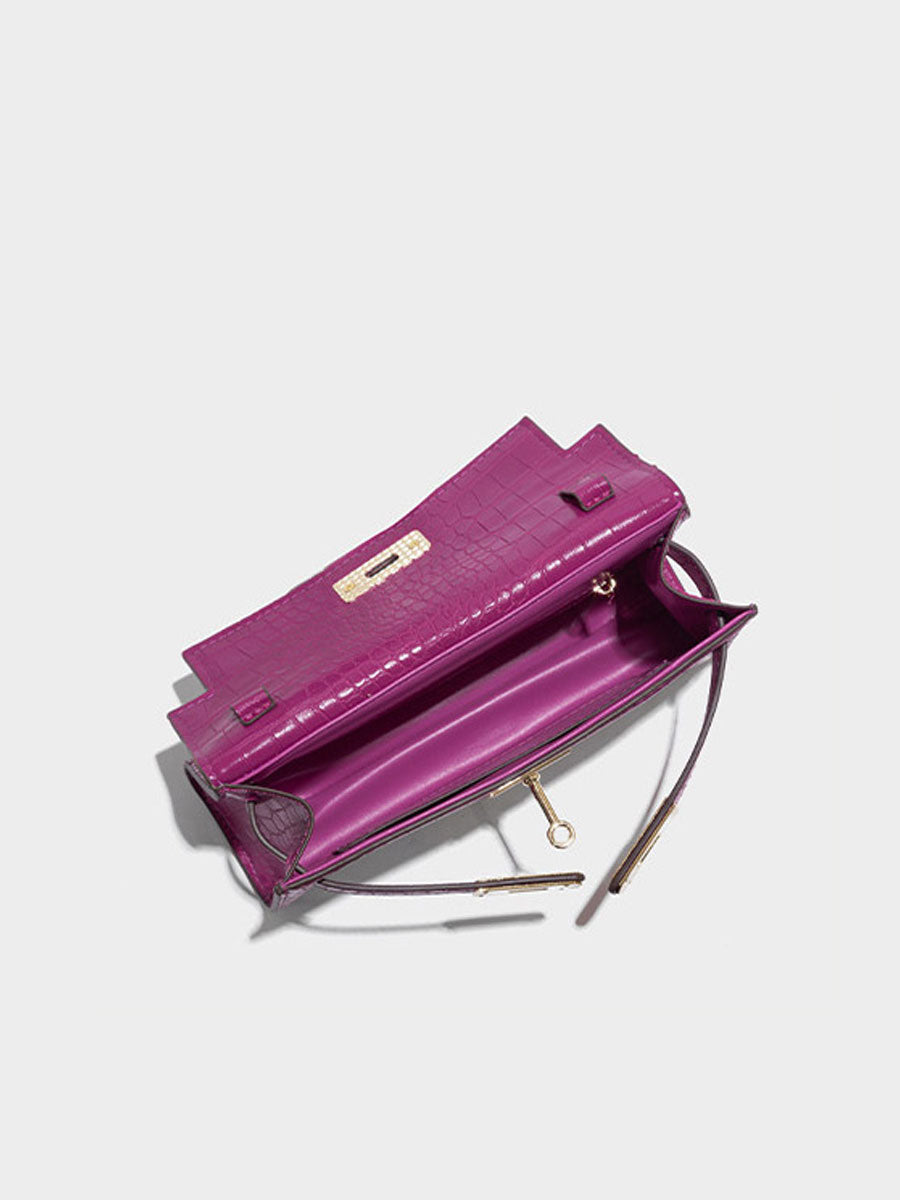 Fashion Crocodile Pattern Mini Kelly Bag Rose Red