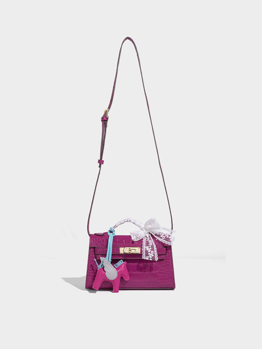 Fashion Crocodile Pattern Mini Kelly Bag Rose Red