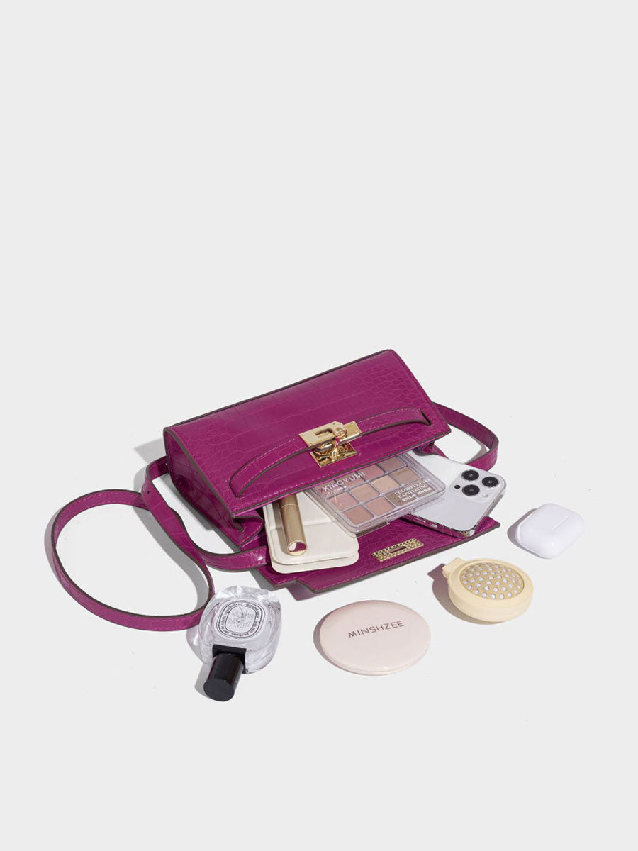 Fashion Crocodile Pattern Mini Kelly Bag Rose Red