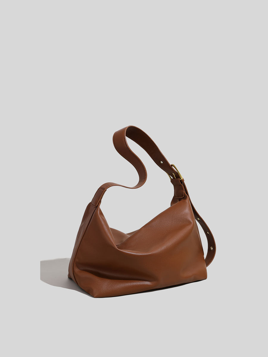 Slouchy Leather Hobo Shoulder Bag Coffee
