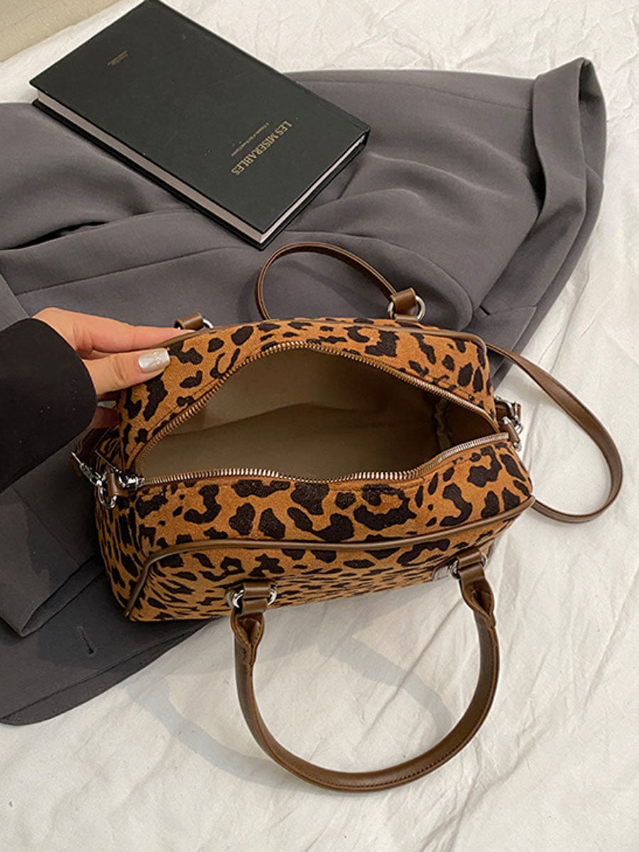 Winter Suede Boston Bag Leopard