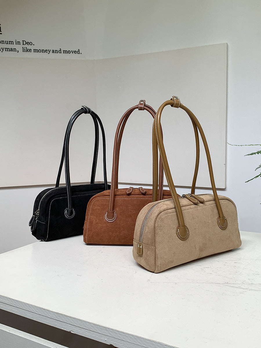 Vintage Suede Shoulder Bag Khaki