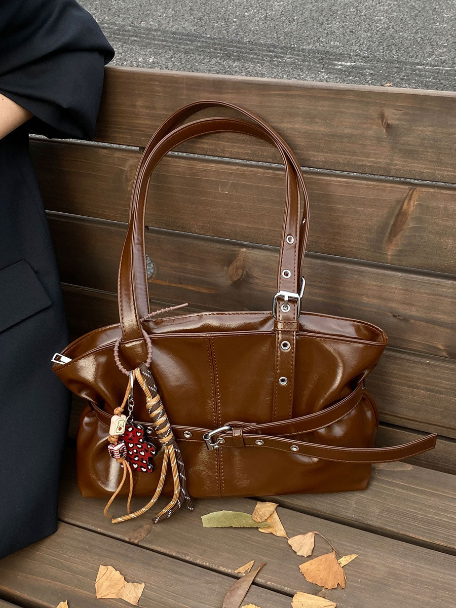 Vintage Waxed Leather Tote Bag Brown