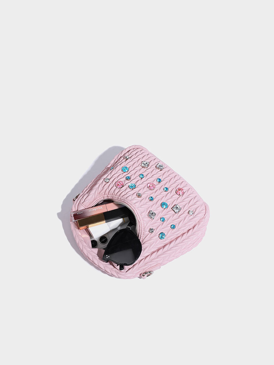 Unique Diamond-Accent Cloud Leather Bag