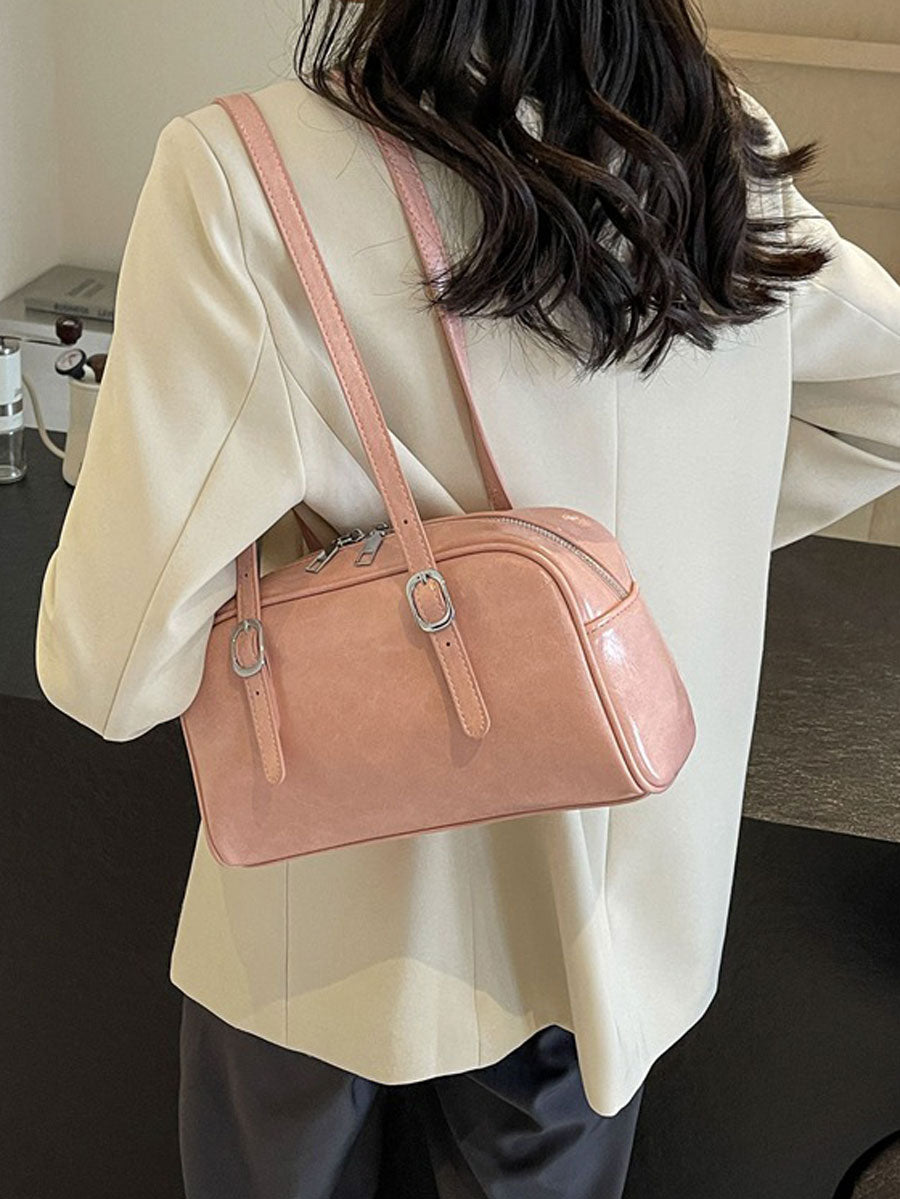 Vintage Boxy Leather Baguette Handbag White