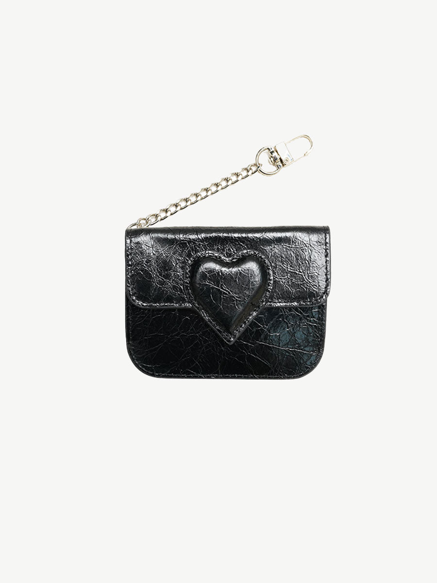 Vintage Waxed Leather Heart Card Holder Silver
