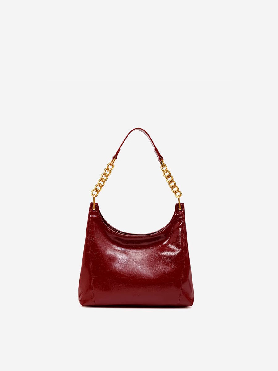 Elegant Red Glossy Shoulder Bag Black