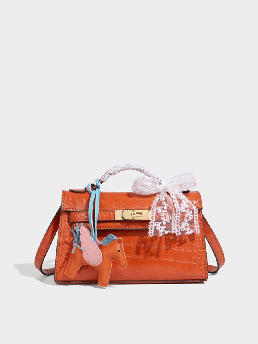 Fashion Crocodile Pattern Mini Kelly Bag Rose Red