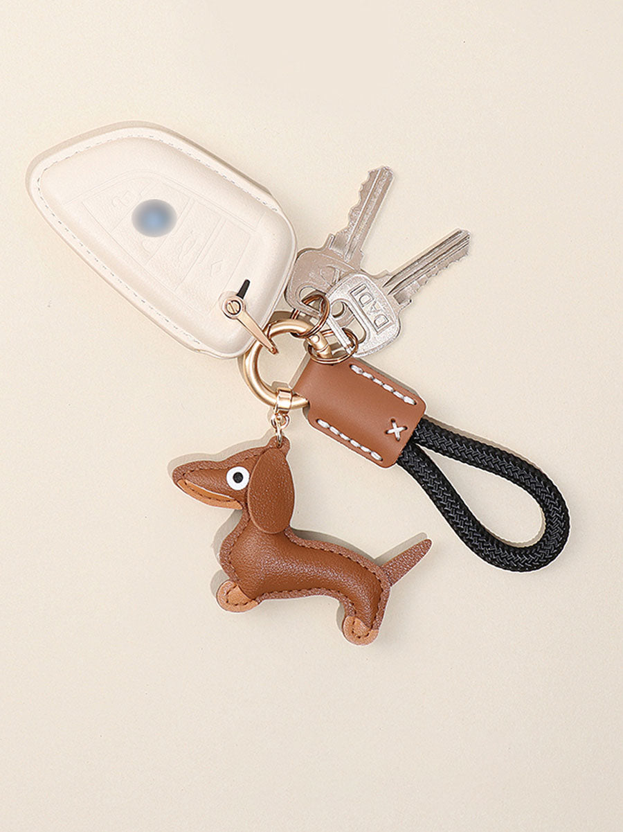 Cute Dachshund Dog  Leather Keychain