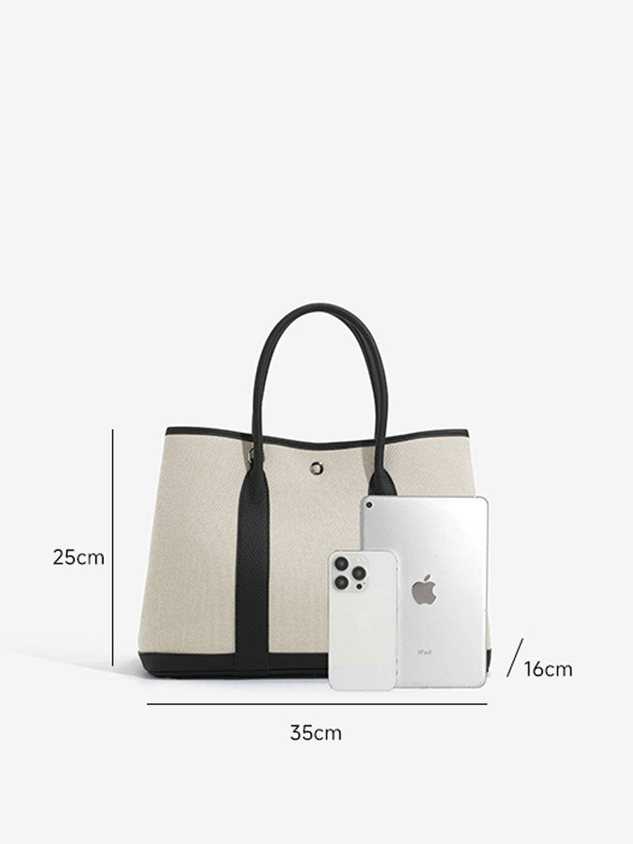 Minimalist Canvas Real Leather Tote Bag White