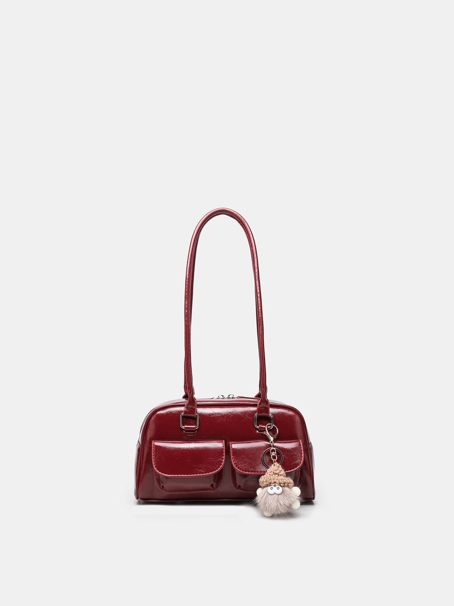 Trendy Patent  Buguette Handbag Blue
