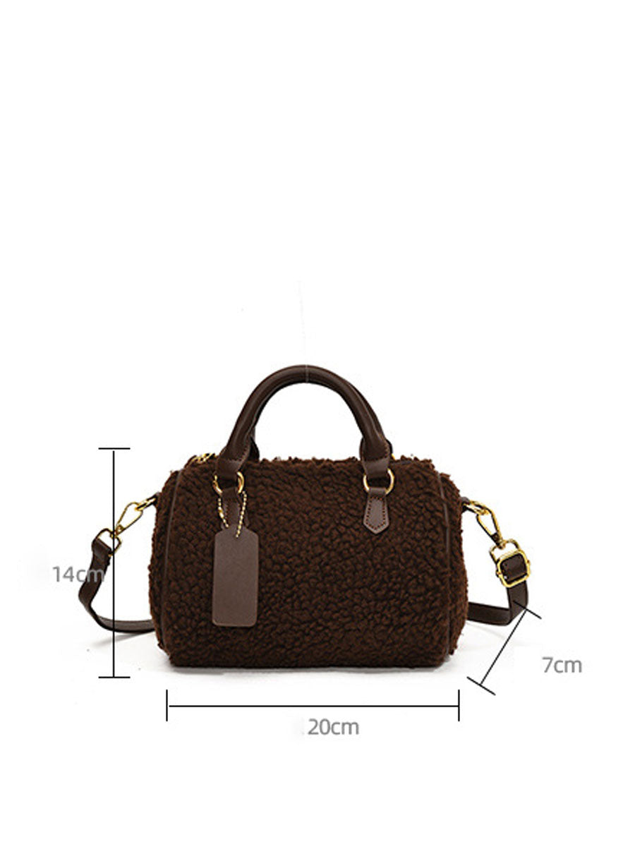 Winter Plush Boston Crossbody Bag Beige