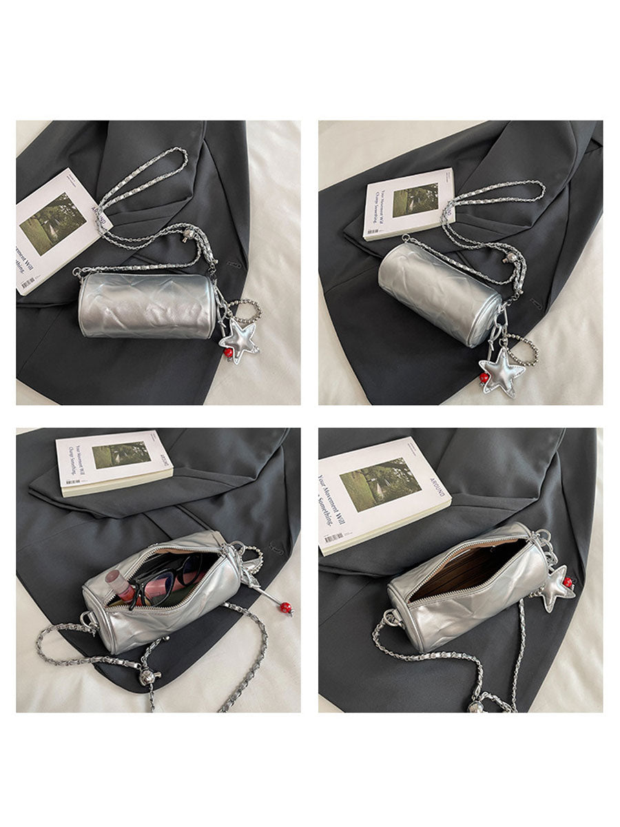 French Vintage Leather Bucket Bag Silver