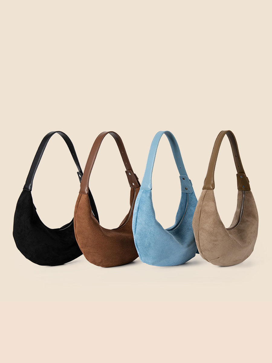 Vintage Suede Hobo Shoulder Bag Khaki