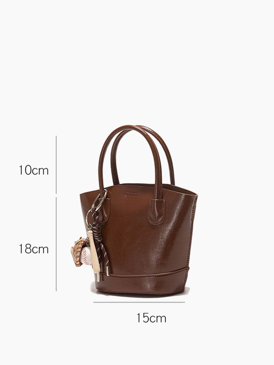 Genuine Patent Leather Bucket Bag Black