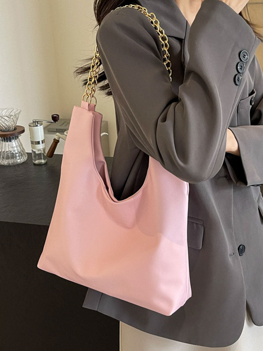 Large Tote Bag with Gold Chain Black