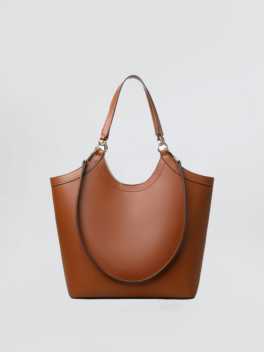 Real Leather Tote Bag with Gold Hardware Khaki