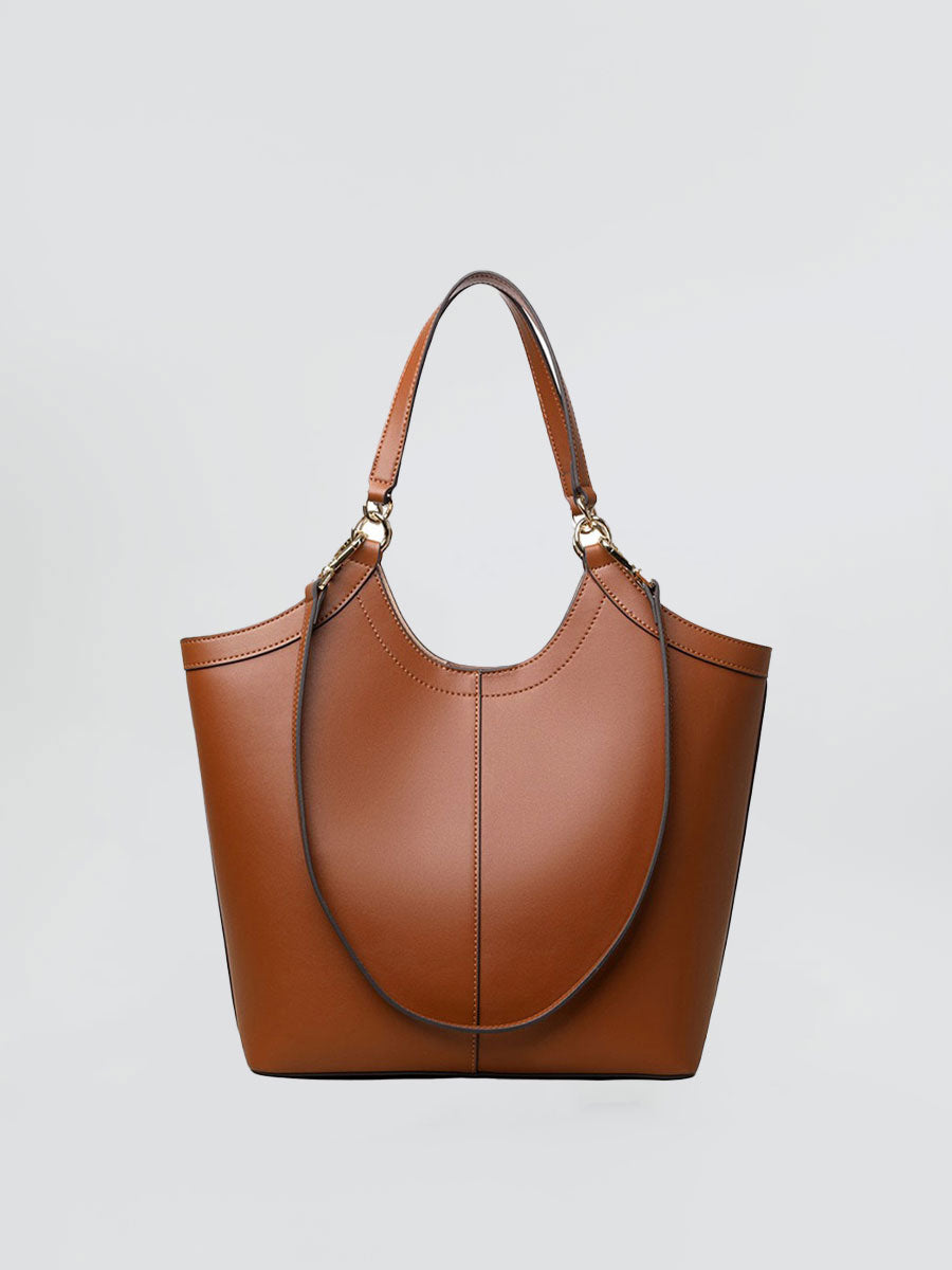 Real Leather Tote Bag with Gold Hardware Khaki