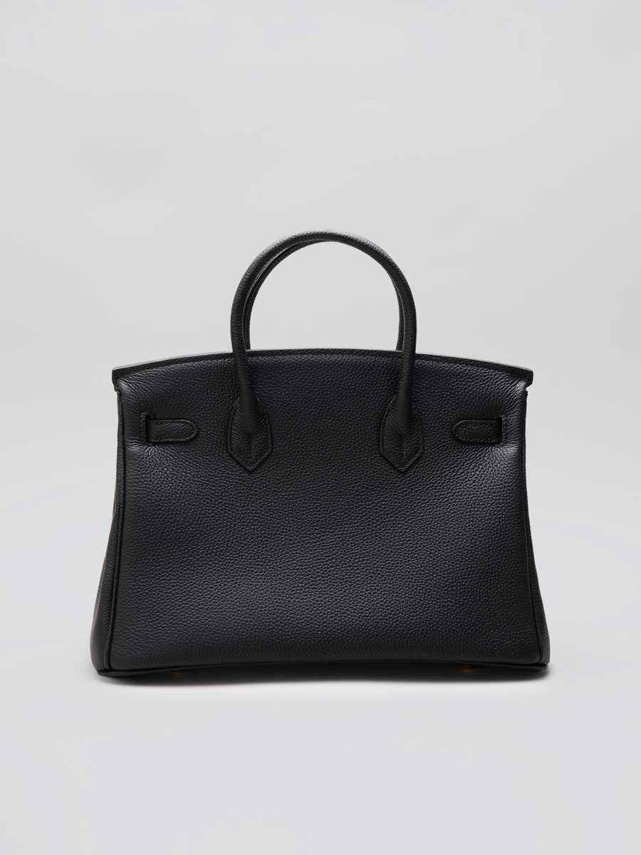 Real Leather Top Handle Satchel Handbag Crossbody Bag Black