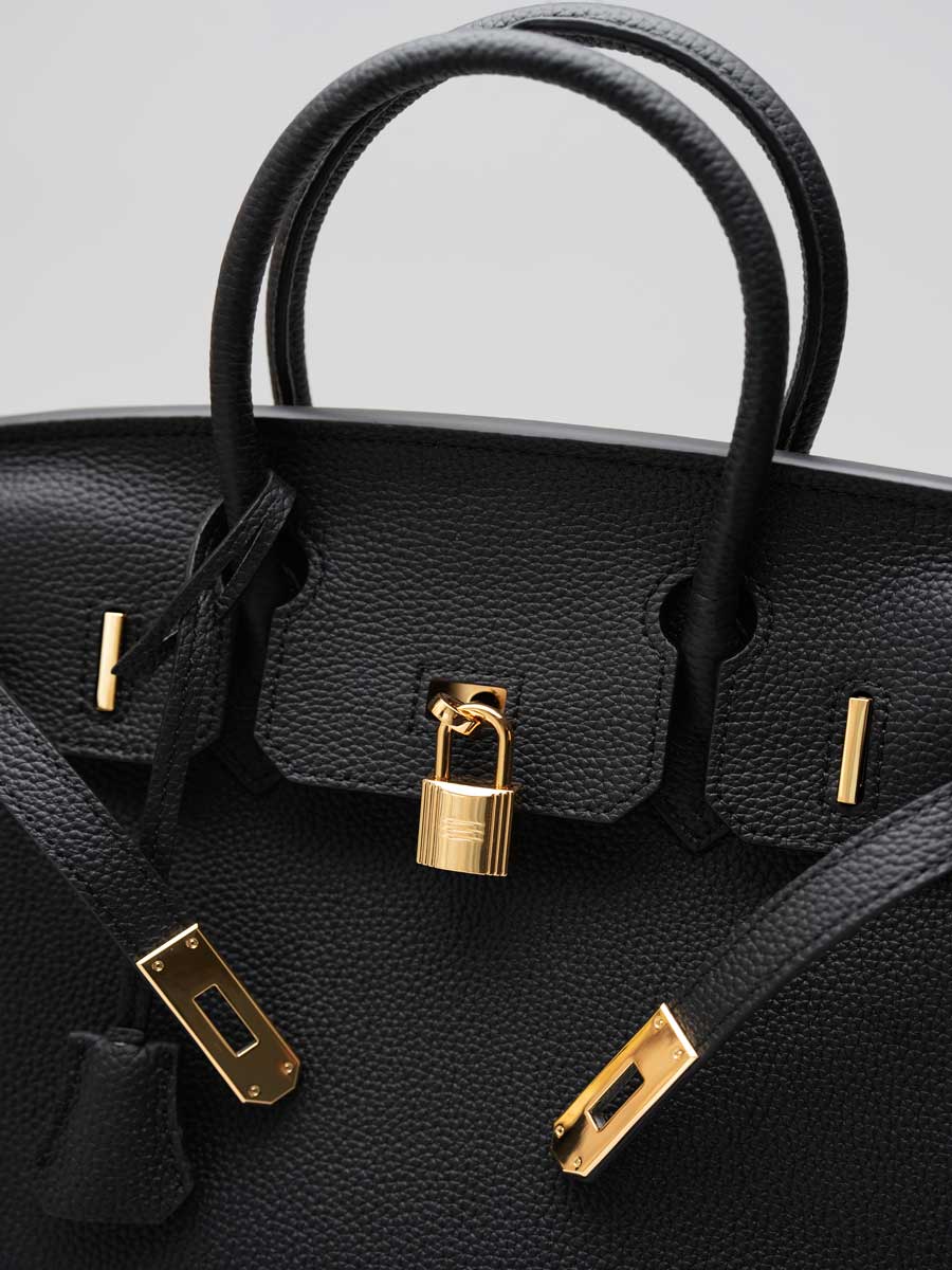 Real Leather Top Handle Satchel Handbag Crossbody Bag Black
