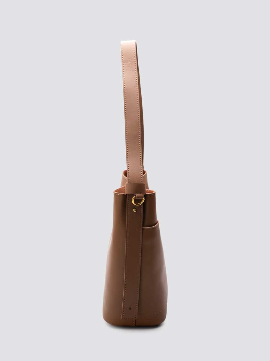 Genuine Leather Bucket Bag Adjustable Strap Cream Yellow