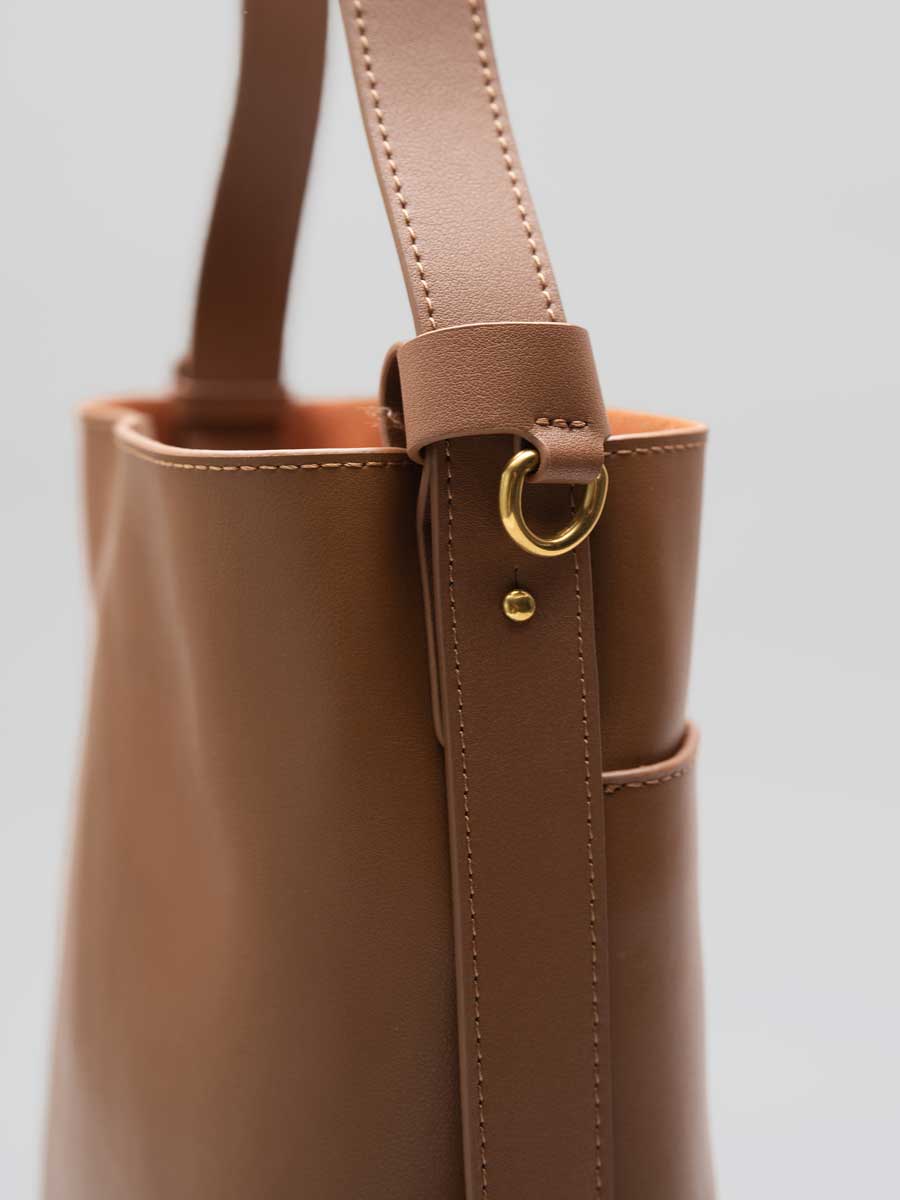 Genuine Leather Bucket Bag Adjustable Strap Cream Yellow